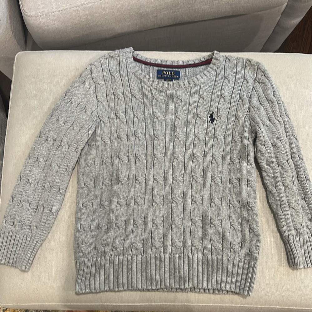 Boys 4T Ralph Lauren Polo. Long sleeve cotton cable knit sweater. Grey.